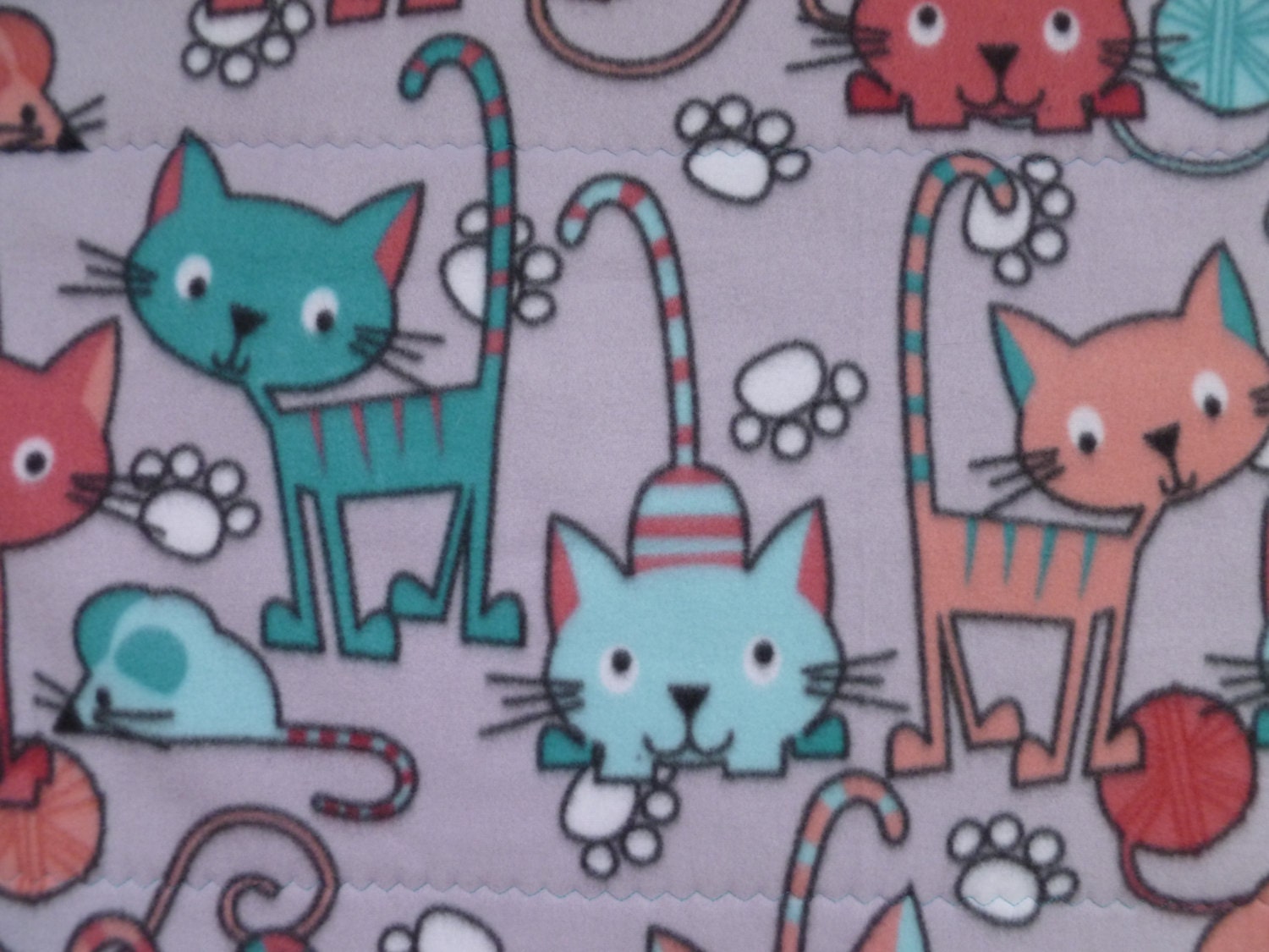 CATS All Fleece LARGE Blanket. Lots of Cats on front by JamminJudy