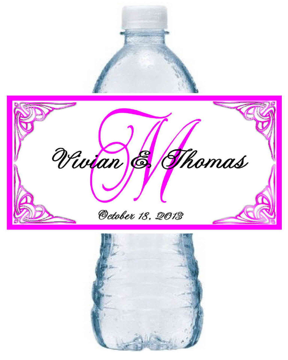 100 Pink Monogram Wedding WATER BOTTLE LABELS by FAVORSXPRESS