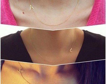 Gold Sideways initial Necklace / Alphabet Necklace / Personalized Jewelry / Multiple Letter Necklace / Personalized Bridesmaids Necklace