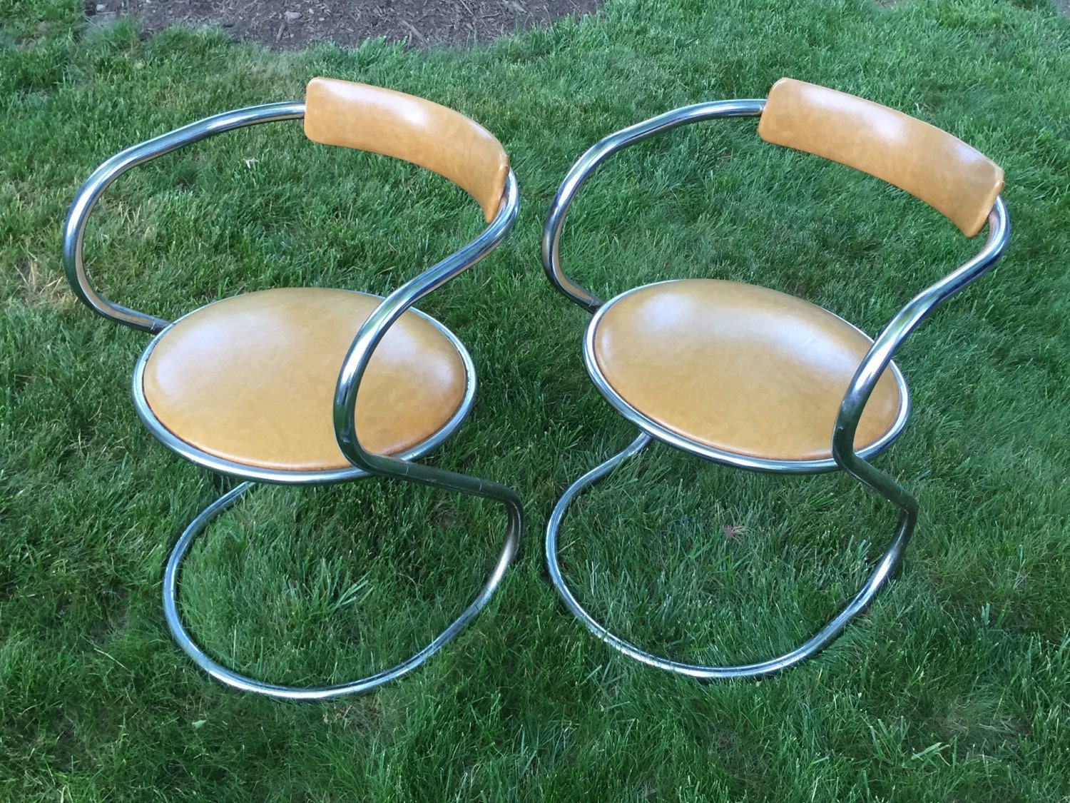 Vintage Mid Century 1970s Chrome and Vinyl S Curve Chair Pair McM ...