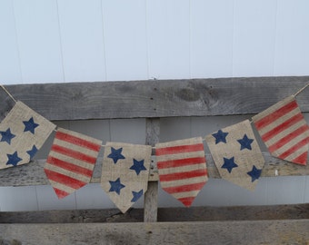 Patriotic Banner- 4th of July Banner-USA-Burlap Banner- Patriotic Decor- America Banner- Memorial Day- Labor Day- Stars and Stripes- Holiday