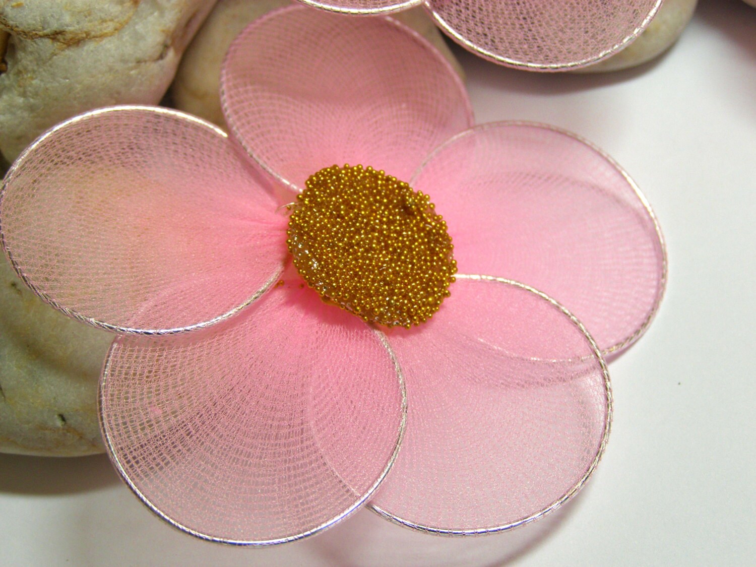 3 3 Bright Pink Nylon Flowers Wire Daisies Wire
