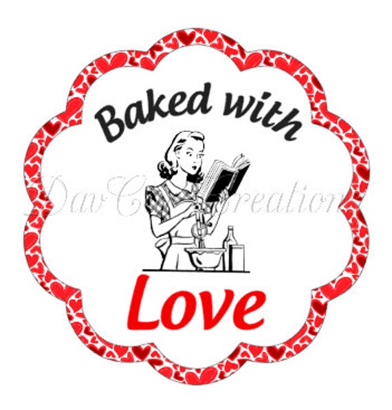 printable retro style baked with love stickers labels tags