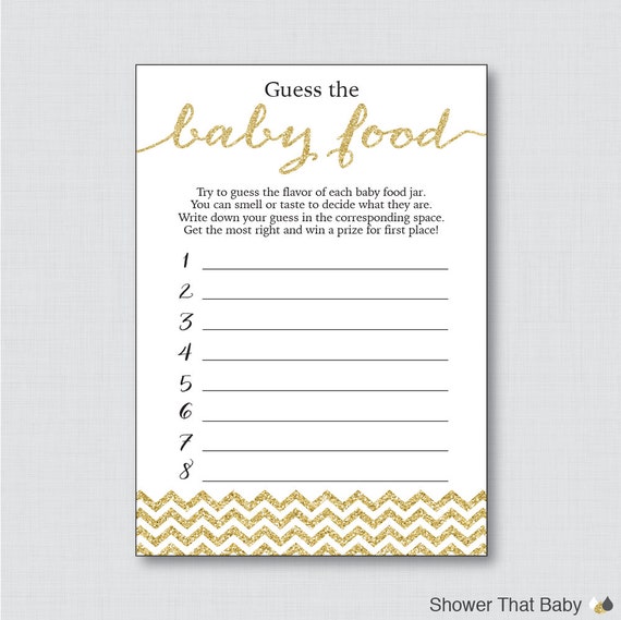 Gold Baby Shower Game Guess The Baby Food Activity Printable