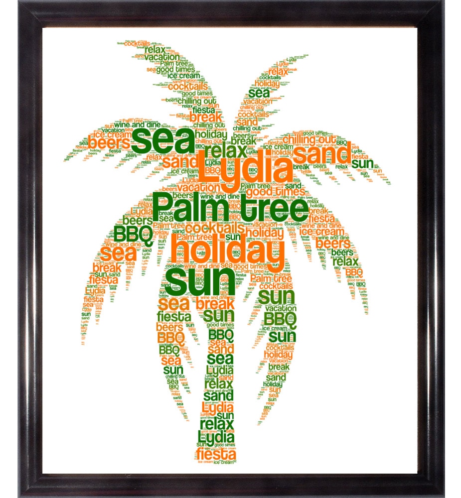 Personalised Palm Tree Word Art Print A4 by RyanMFDesigns on Etsy