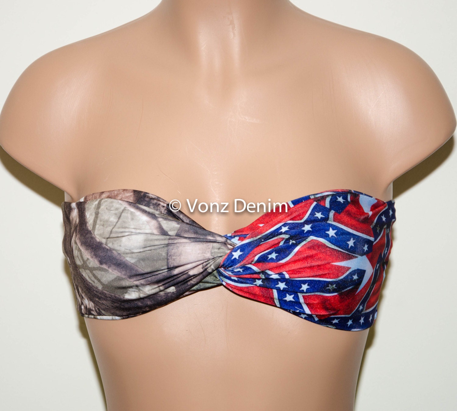 PADDED Rebel Flag Print and Camo Bandeau Top by Vonzdenim on Etsy