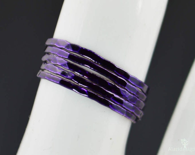 Super Thin Violet Silver Stackable Ring(s),Purple Ring,Purple Stacking Rings,Purple Jewelry, Thin Violet Ring, Purple Accessory, Violet Ring