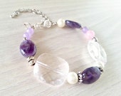 Gemstones bracelet, Amethyst and pearls bracelet, Natural stones beaded bracelet, purple bracelet with stones, Spring gift idea