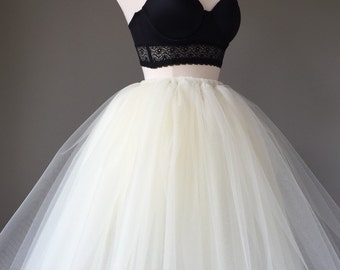 Light ivory Tulle skirt- adult tutu, 8 layer tulle skirt, bridal shower tutu
