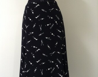 Black skirt XL; Godet black & white skirt; Summer bell shaped skirt; A-line short skirt Size 14