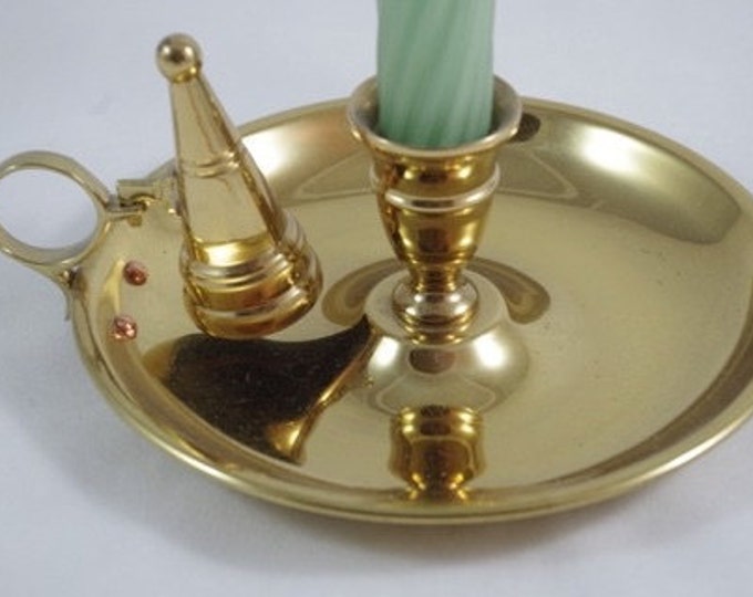 Storewide 25% Off SALE Vintage Beautiful Single Stem Brass Tapered Candlestick Holder With Attached Round Saucer Base Featuring Original Han