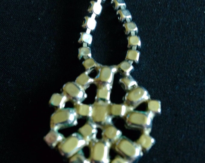 Storewide 25% Off SALE Vintage Silver Tone Pendant Style Designer Tennis Necklace Featuring Beautiful Prong Set Clear Rhinestone Accents