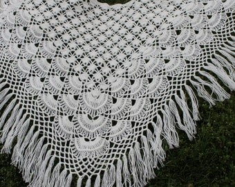 Hand crochet women shawl scarf wrap gift crocheted shrug capelet wrap white russian produce white pineapple Made to Order