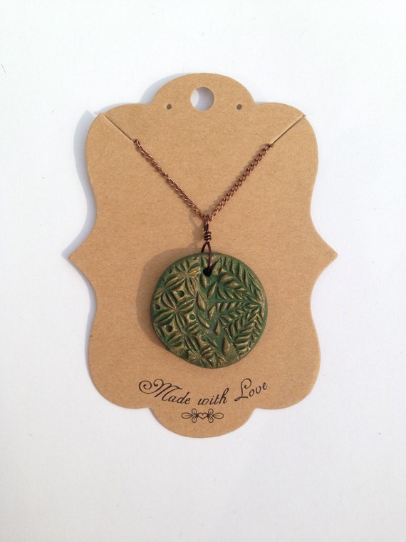 Forest Green and Gold Polymer Clay Pendant
