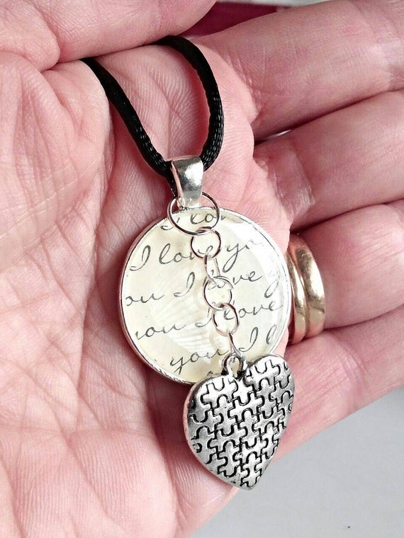 Autism necklace autism jewelry puzzle piece necklace by GenevasSky