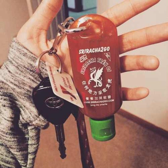 Sriracha Rooster Hot Sauce Fillable Keychain Cute Chef