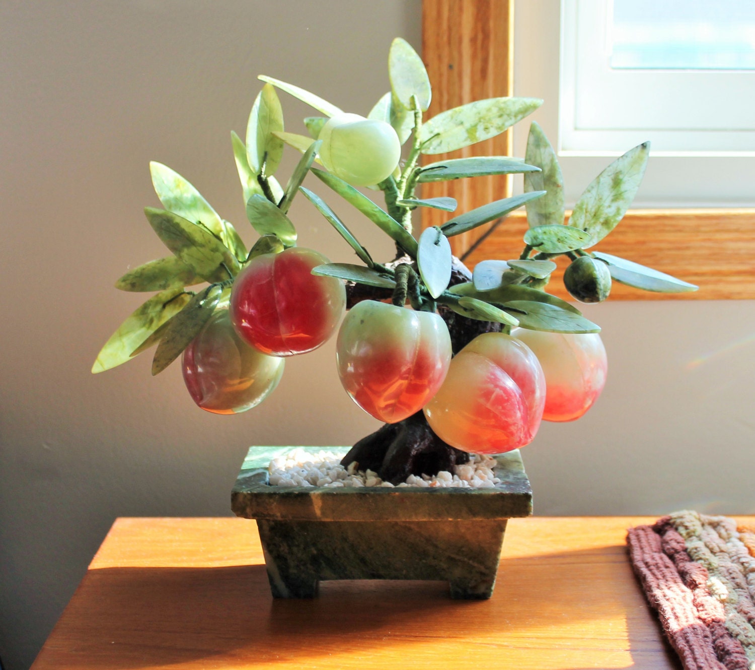 Vintage Chinese Jade and Hardstone Bonsai Peach Tree Jade
