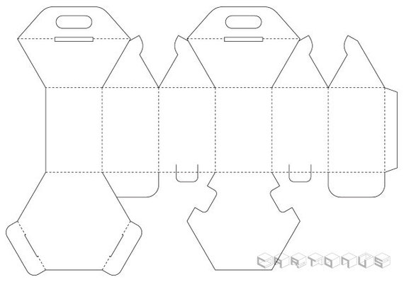 Hexagonal carton gift packaging with handles. Vector template.