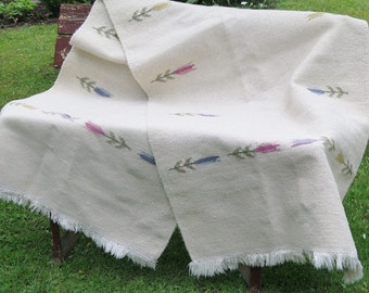 SALE ! Vintage Swedish Long Rug Rag with Tulips, 235 x 80 cm / 92,5'' x 31,5'' Off White Woven Wool Rug, Scandinavian Home Interior # 2-01
