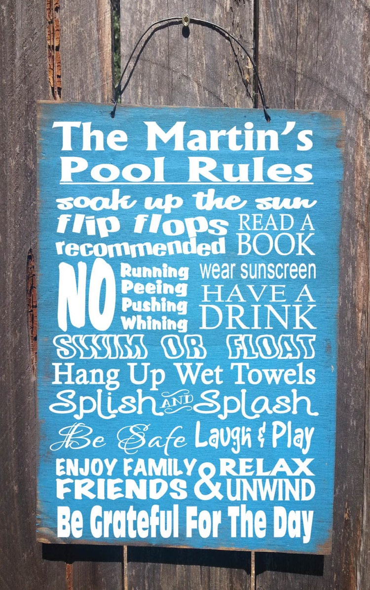 Personalized Pool Rules sign pool decor by FarmhouseChicSigns