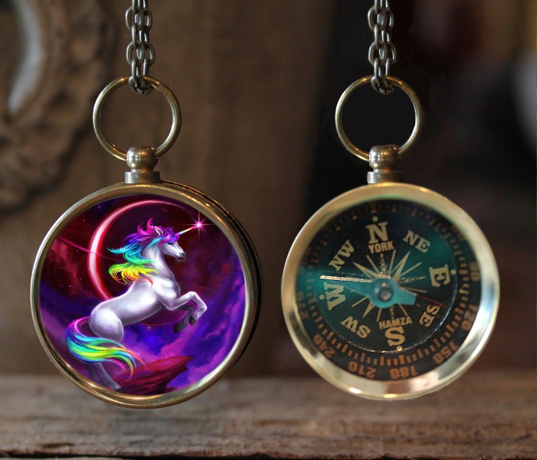 Unicorn Compass Necklace Fantasy Compass Necklace Unicorn