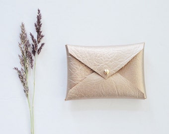 Vegan Gold metallic wallet, gold business card wallet, vegan leather business card holder, business card case
