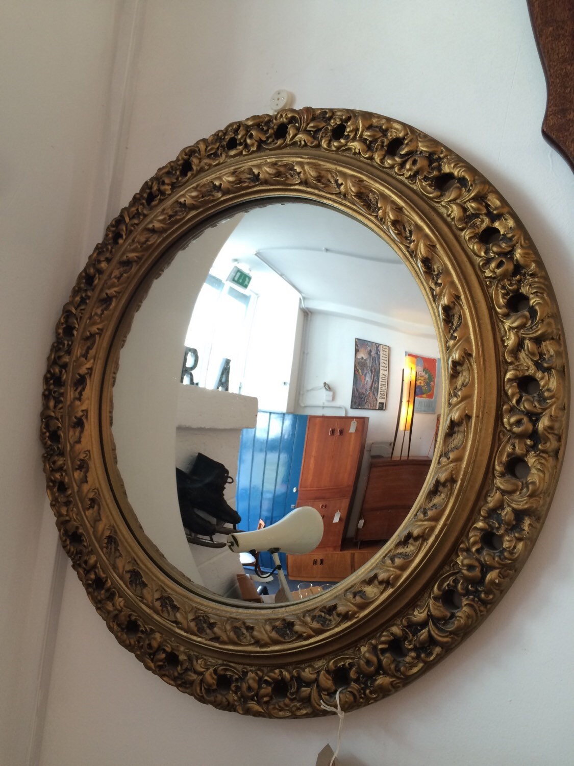 Large vintage Convex Gilt Mirror. Retro / Mid Century