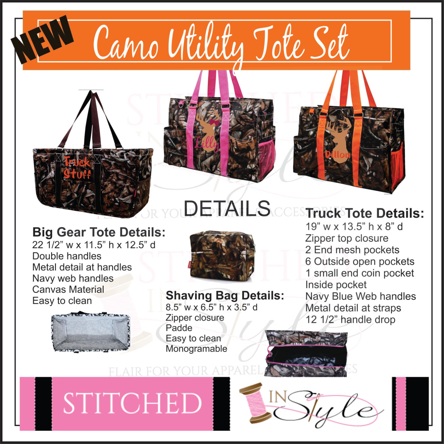 Camo Tote 19 Orange Straps Diaper Bag Set Hunting