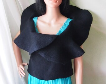 Felted vest-Wool vest-felted clothing-felted sweater-felt vest-woman clothing-black