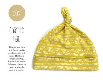 005 Charlie Hat PDF Sewing Pattern Baby Kids Toddler Knot Hat Preemie through 6T Sadi & Sam