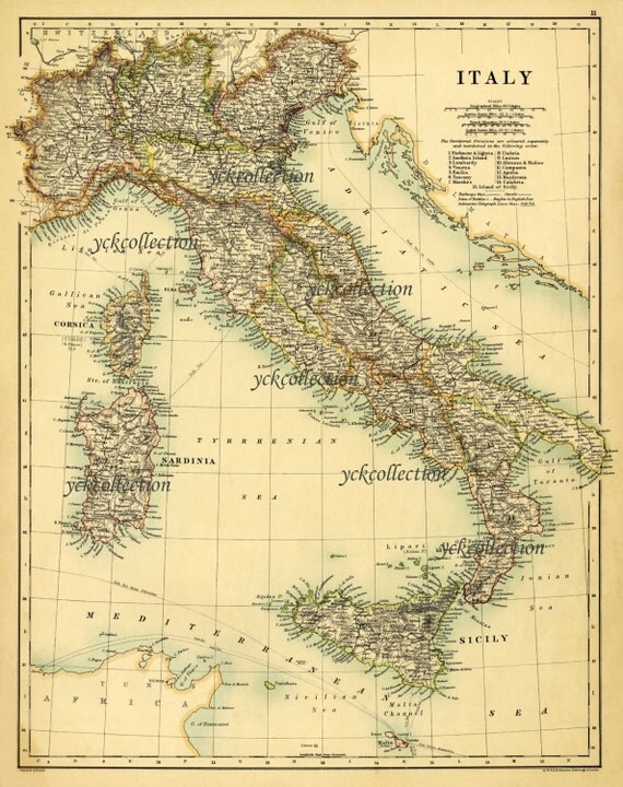 Antique Italy Map 1887 Ultra High Resolution 8 x 10 to 38