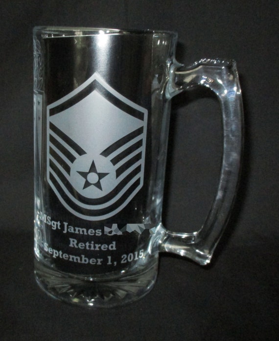 Personalized Military Etched Glass Beer Mug Navy Air Force