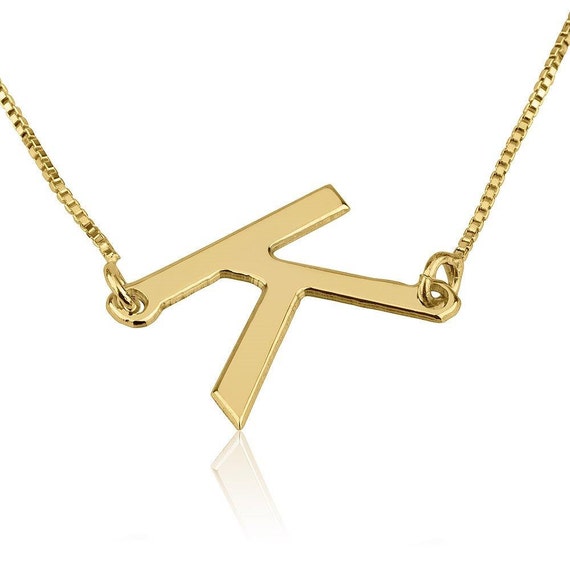 Sideways Gold Initial Necklace 14K Gold Initial Necklace