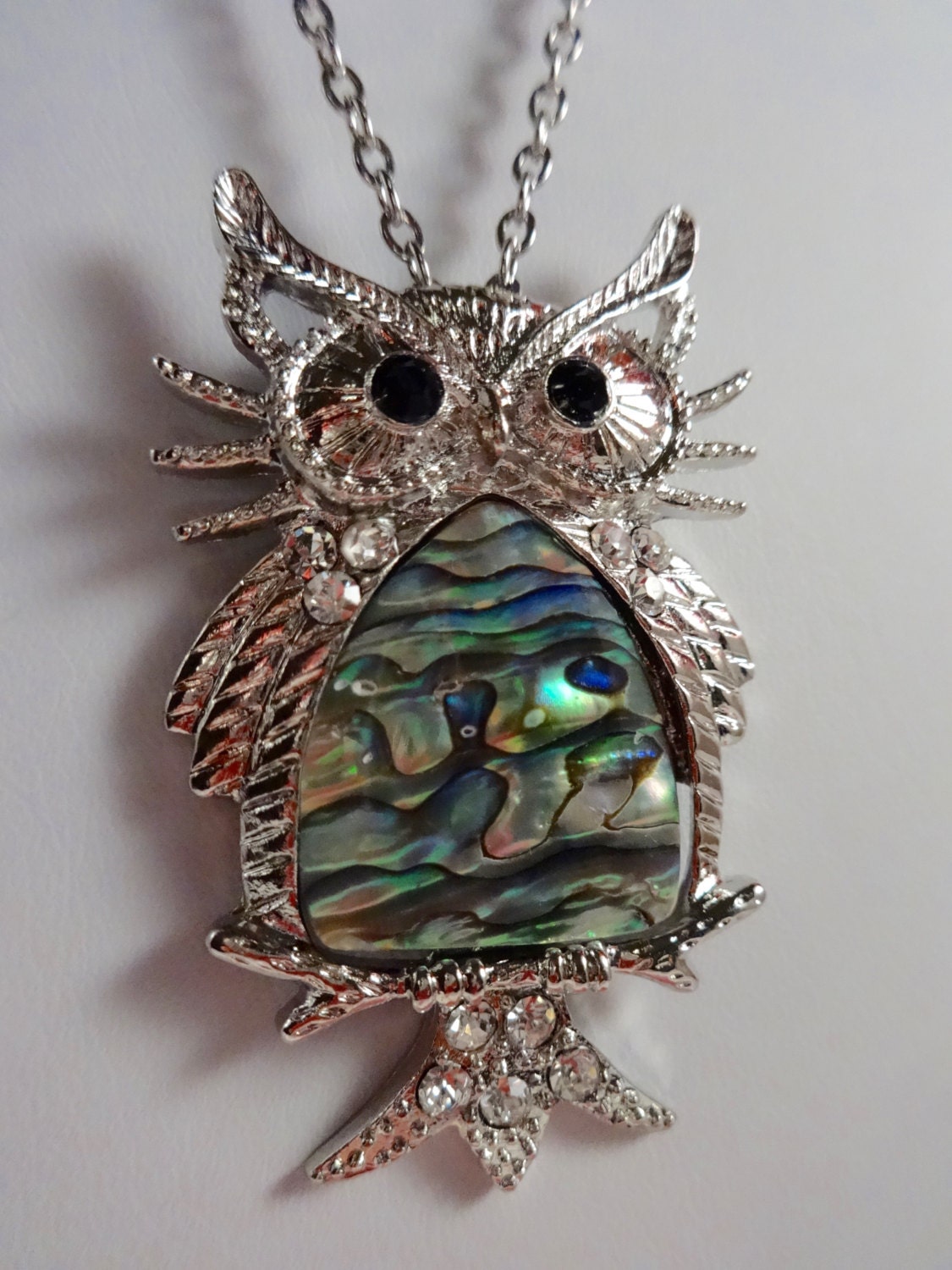 ABALONE CRYSTAL OWL Genuine Abalone Silver Crystal Owl