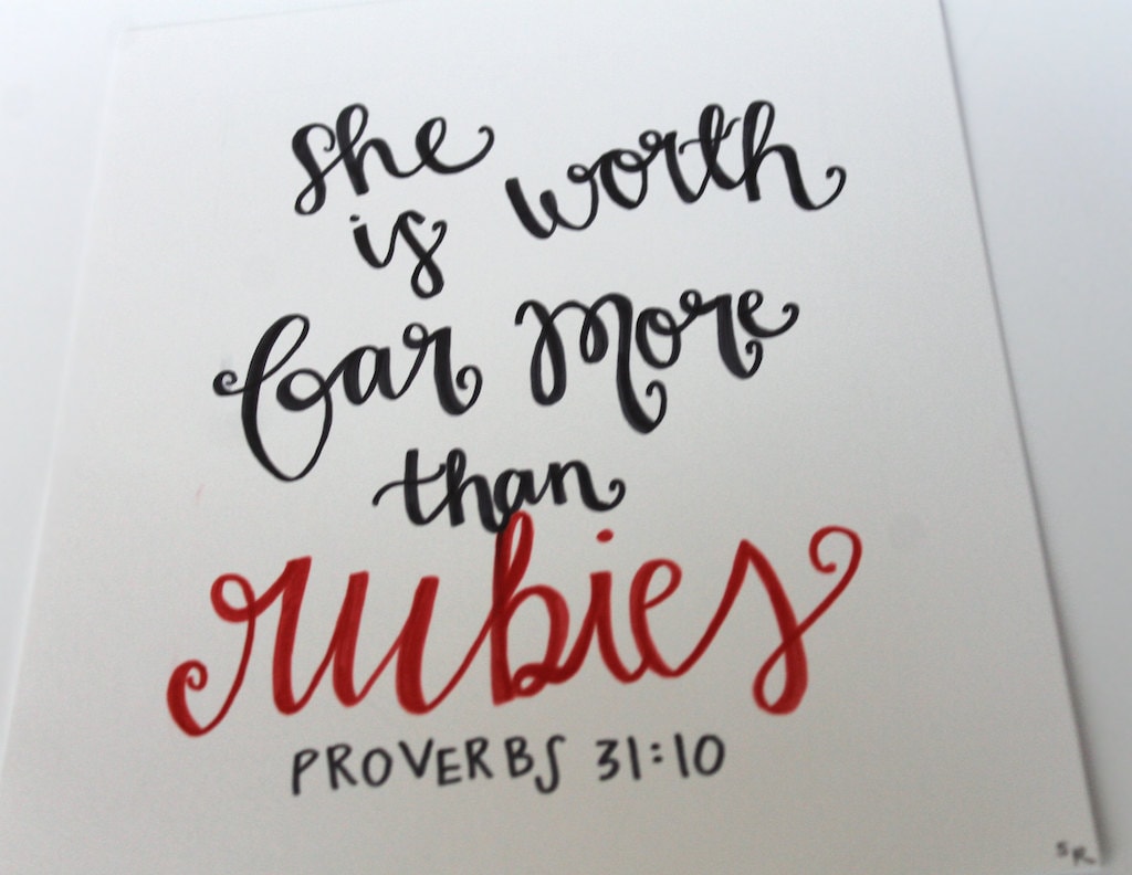 She is Worth Far More Than Rubies // 8x10 handlettered print