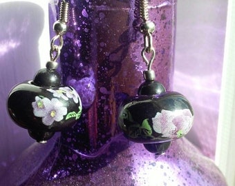 Porcelain flowers beaded dangle earrings