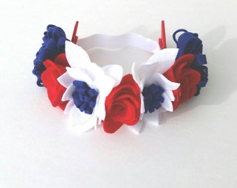 Fourth of July flower crown, patriotic flower crown, red, white, and blue flower crown