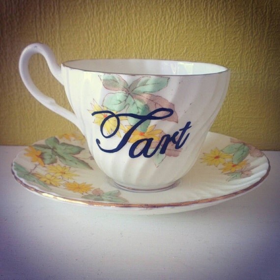 Tart Tea Cup And Saucer Vintage Hand Painted Ooak T Funny