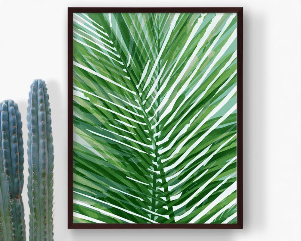 Printable Green Tropical Leaf Print Palm Leaf Forest Green