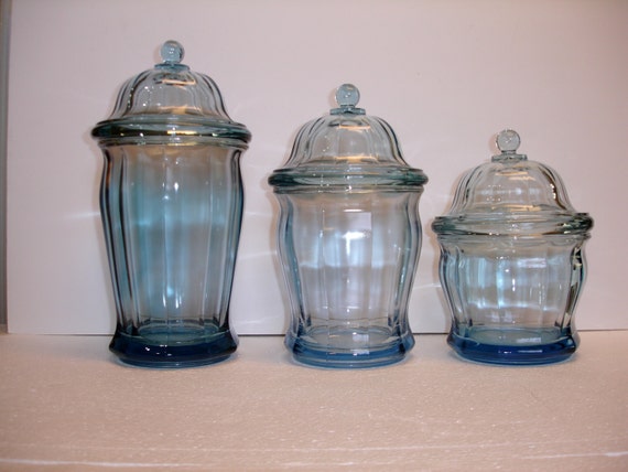 vintage blue apothecary jars