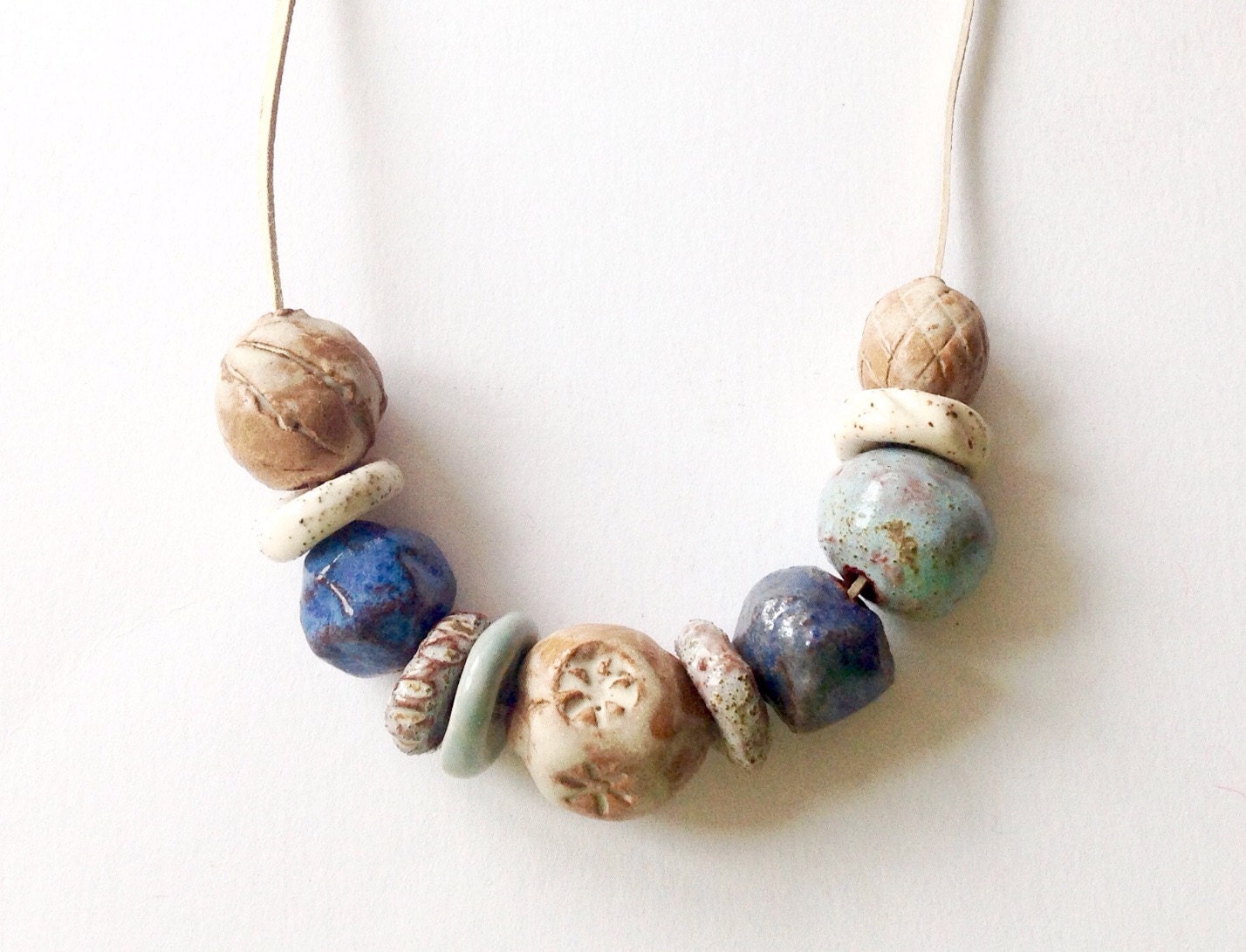 Ceramic necklace Porcelain beads Jewelry Boho by DobrCeramics