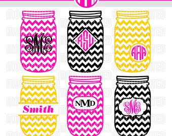 Chevron Mason Jar SVG Cut Files - Monogram Frames for Vinyl Cutters, Screen Printing, Silhouette, Die Cut Machines, & More
