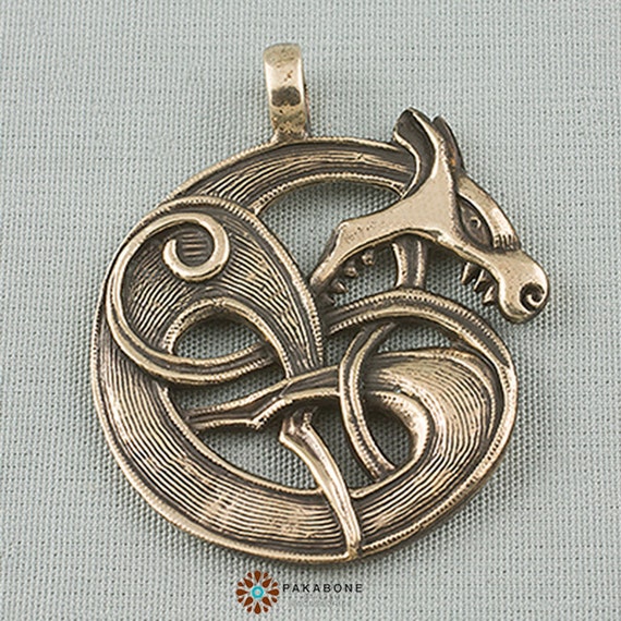 Viking Wolf Fenrir Pendant Amulet Solid Bronze 000618