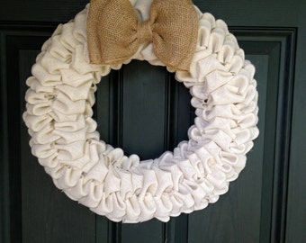 White and Tan Burlap Bubble Wreath