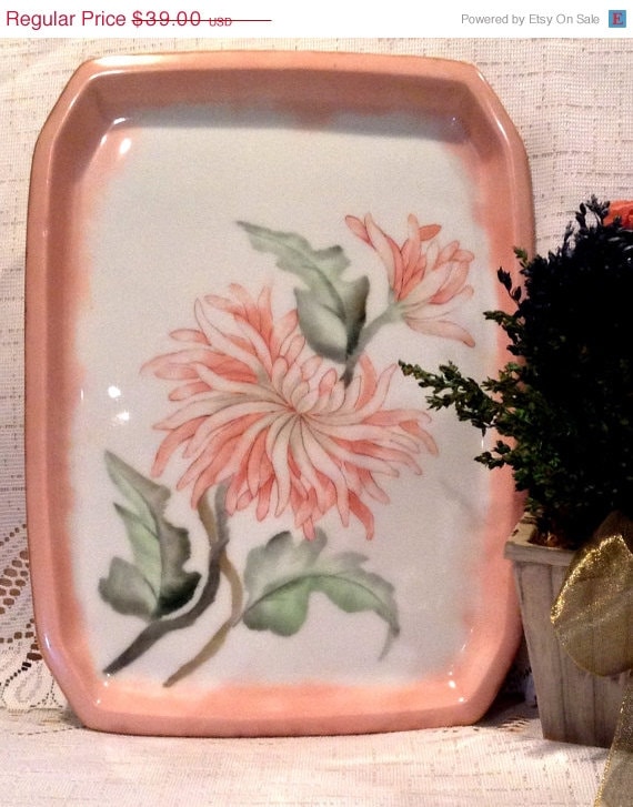 SALE Ceramic Vanity Tray Vintage Pink and by BeadTrueToYourHeart