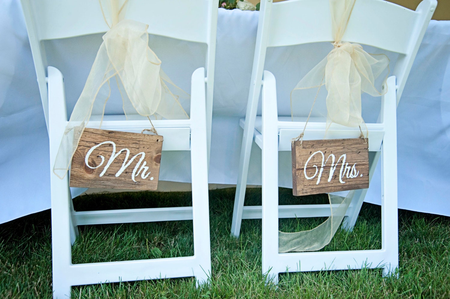 Mr and Mrs Wedding Chair Signs Rustic Wedding by