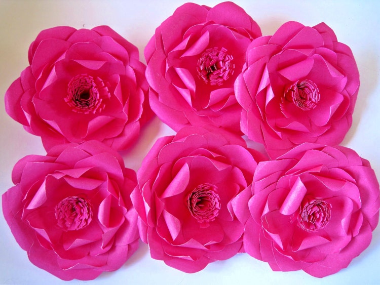 Set of 6 Pink Paper Flowers Medium Flowers Pink by ThePurpleDream