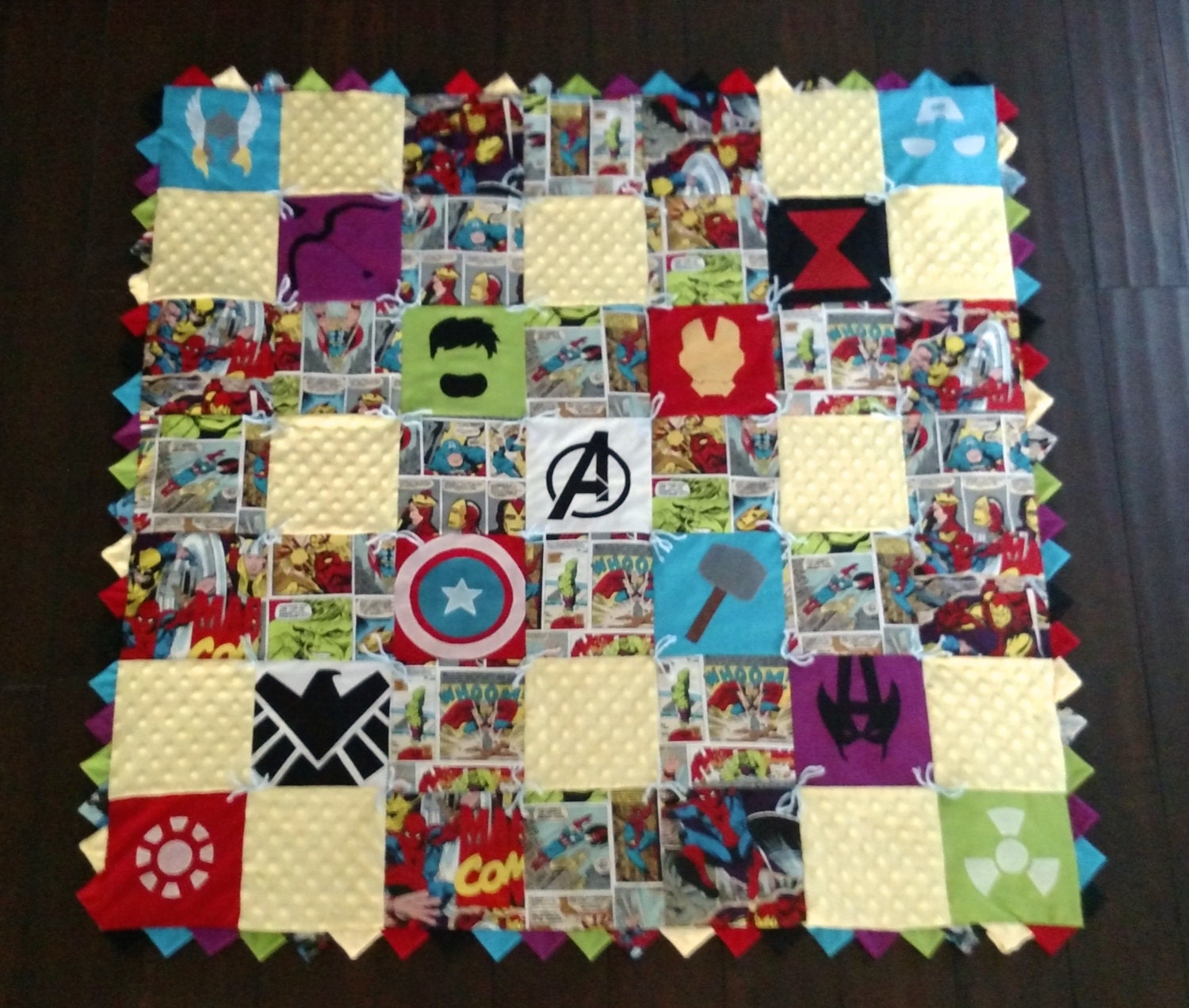 The Ultimate Marvel Avengers Baby Quilt Hand Tied & Appliqued