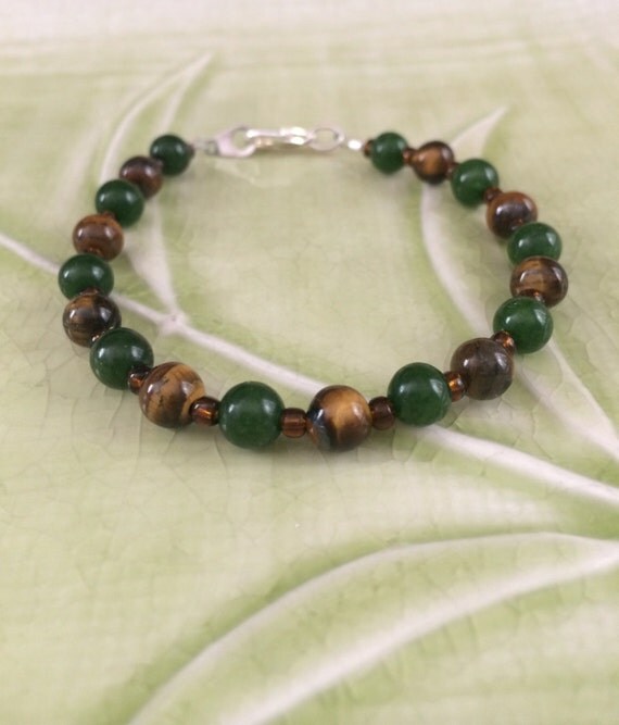 Tiger Eye and Green Jade Bracelet by RCGsgifts on Etsy