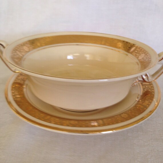 2 Burleigh Ware Handled Soup Bowls Shape 769495 Gold by Dishdigger